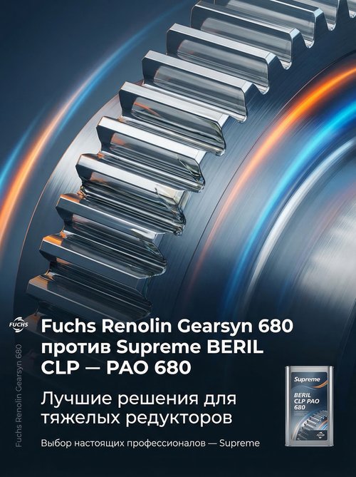 Сравнение синтетических трансмиссионных масел: Fuchs Renolin Gearsyn 680 и Supreme Lubricants® BERIL CLP PAO 680
