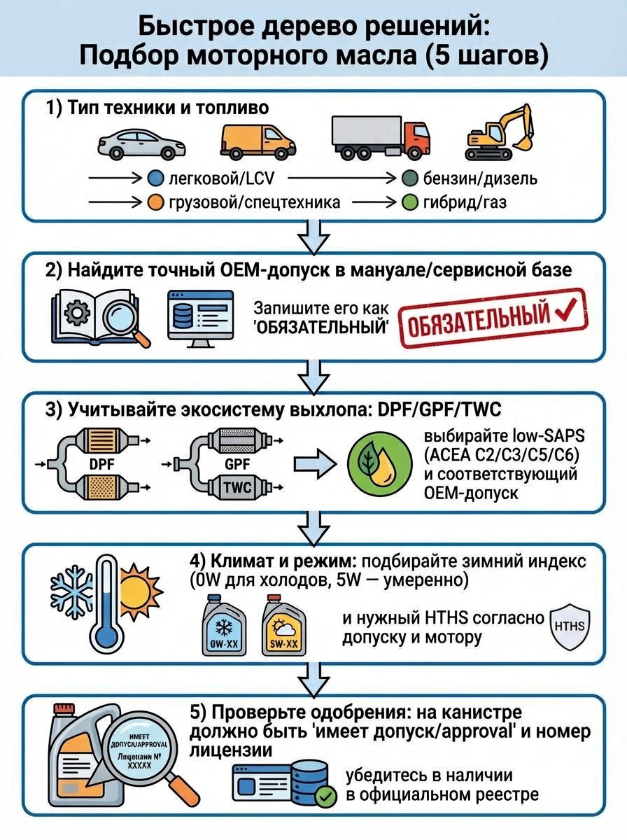 Быстрый подбор масла по допускам производителя. 