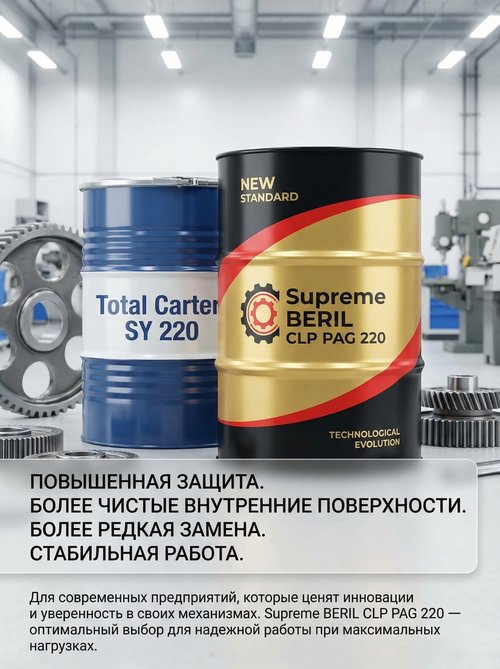 Supreme Lubricants® BERIL CLP PAG 220 против Total Carter SY 220: инновационный подход к защите редукторов